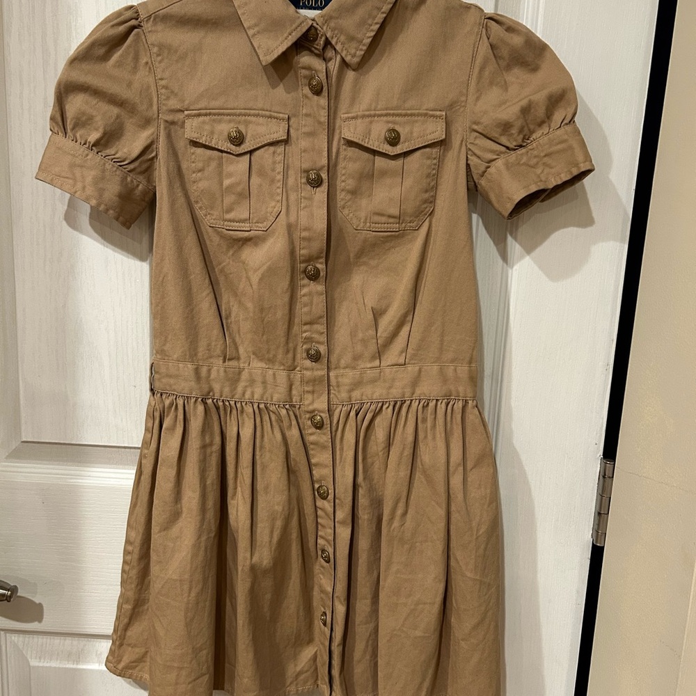 Ralph Lauren Girls Tan Button-Up Dress
